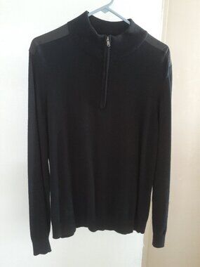 Michael Kors Mens New 1/2 Zip Pullover Sweater Size Large Solid Black 100%cotton